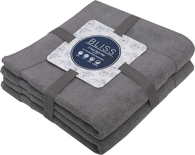 Bumble Towels Bliss Luxury 2 Pack Banded Bath Mats - 22" x 34" - Premium Quality Bath Mat Set - 1000 GSM - Soft Combed Cotton, Absorbent (Slate)