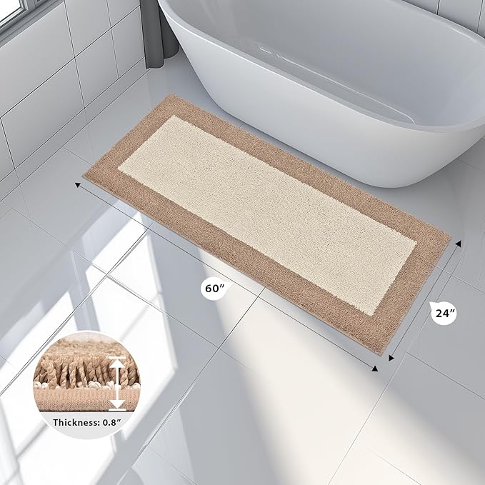 Bathroom Rugs 24" x 60", Non-Slip Extra Soft Absorbent Bath Rugs, Machine Washable Quick Dry Bath Mats for Bathroom Floor, Shower, Bathtub and Sink, Beige & Grayish Brown
