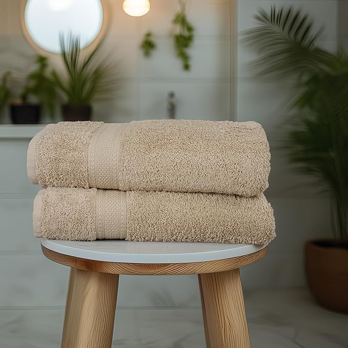 Large Bath Towels Set of 6 – 100% Cotton Terry – 24" x 50" – Quick Dry, Soft & Highly Absorbent – Beige Towels for Bathroom, Gym, Spa, Pool & Daily Use