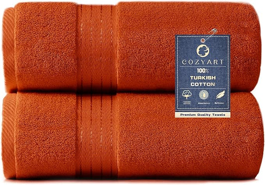 COZYART Orange Bath Towels for Bathroom 2 Pcs, 27x54 Cotton Bath Towel Set Super Soft Highly Absorbent Durable 650 GSM Shower Towels for Daily Use