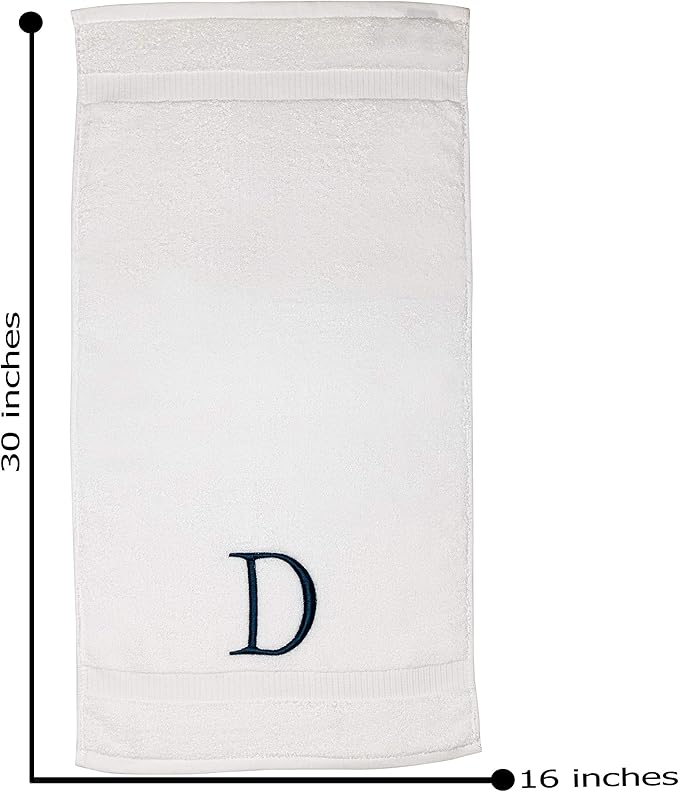 Monogrammed Hand Towels for Bathroom - Luxury Hotel Quality Personalized Initial Decorative Embroidered Bath Towel for Powder Room, Spa - GOTS Organic Certified - Set of 2 Navy Letter D