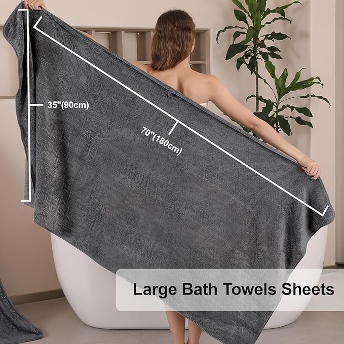 CHINO Grey Bath Towels Set, 2 Oversized Large Towels/2 Hand Towels/4 Washcloths, Quick Dry Soft Absorbent Shower Towel Bath Hotel Towel Collection