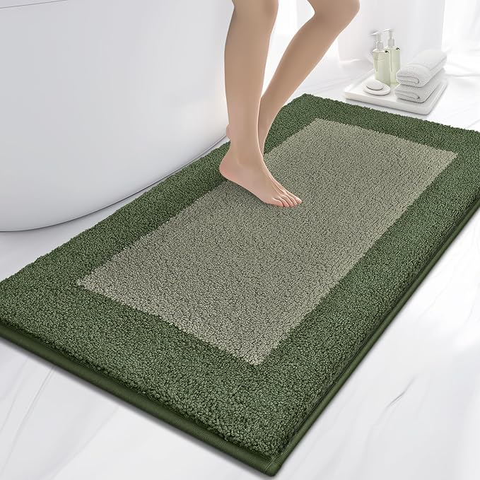 Bathroom Rugs 30" x 60", Non-Slip Extra Soft Absorbent Bath Rugs, Machine Washable Quick Dry Bath Mats for Bathroom Floor, Shower, Bathtub and Sink, Sage Green & Budding Green