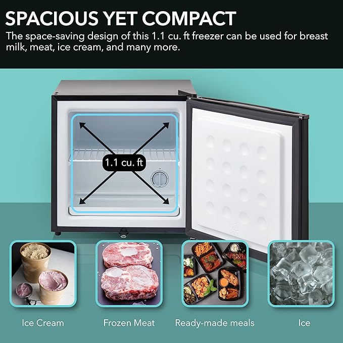 Whynter Upright Small Freezer Mini Freezer with Lock for Bedrooms, Dorms, Garages, Offices CUF-110B, Black Energy Star, 1.1 Cu Ft