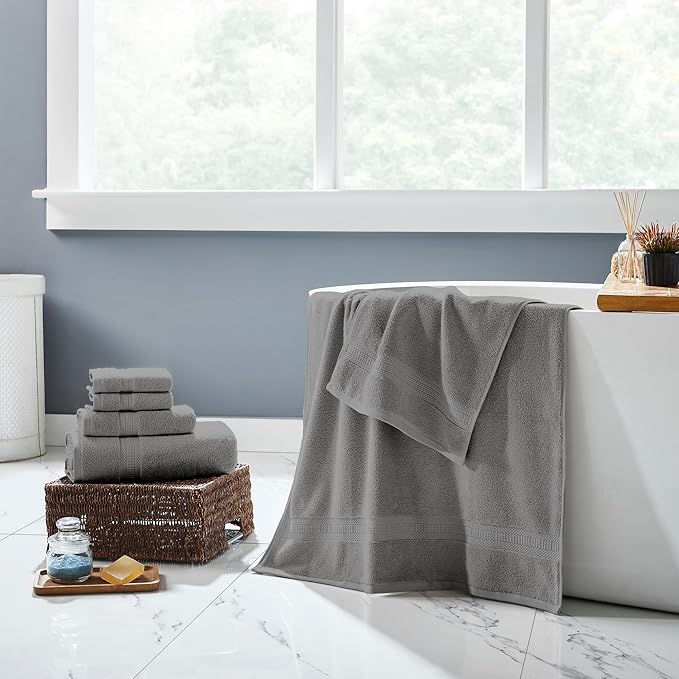 Modern Threads 6-Piece Rayon from Bamboo & Cotton Blend Towel Set - Ultra Soft & Absorbent, Gray