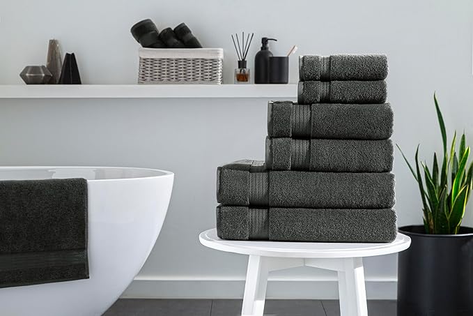 Ozdilek 6-Piece Bath Towel Set, 2 Bath, 2 Hand, 2 Wash, 100% Cotton Turkish Towels, 2 Bath Towels (30x60/550 GSM), 2 Hand Towels (16x30/575 GSM), 2 Washcloths (13x13/600 GSM) (Anthracite Gray)