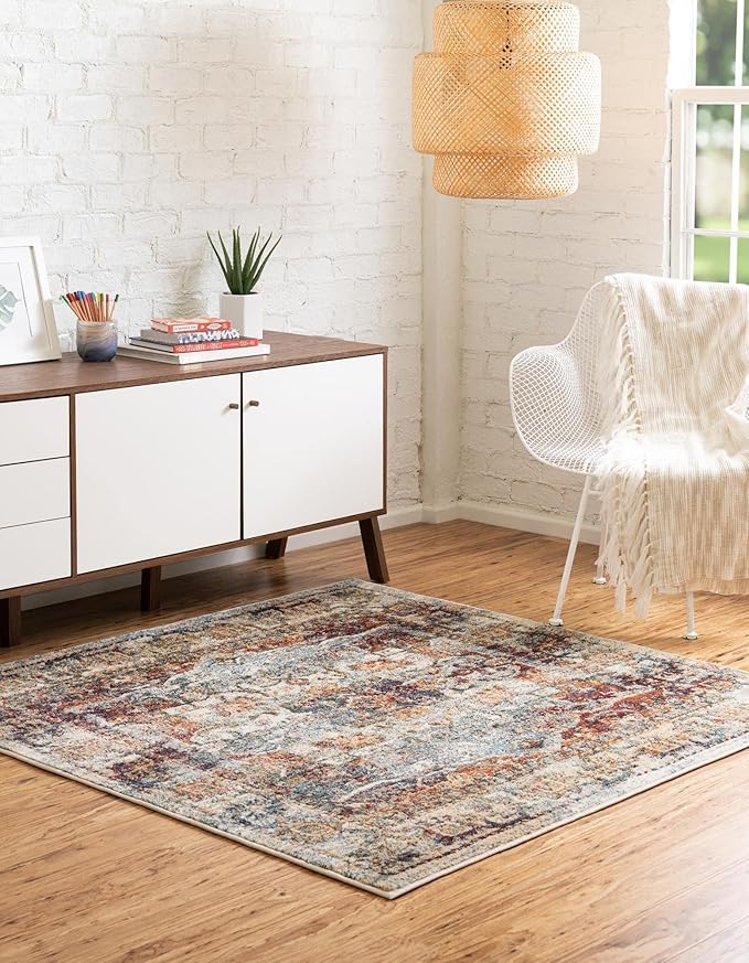 Unique Loom Isabella Collection Area Rug - Adjani (4' 1" Square, Ivory/ Beige)