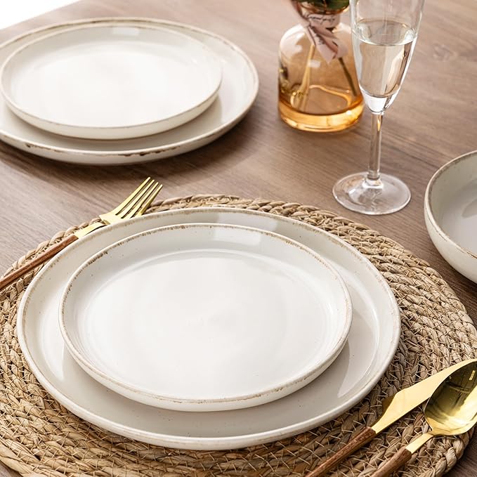 AmorArc Ceramic Dinnerware Sets with Pasta Bowls for 4, Handpainted Plates and Bowls Set with Rustic Terracotta Underside, Scratch Resistant Dishes Set, Dishwasher & Microwave Safe, 16 Pcs