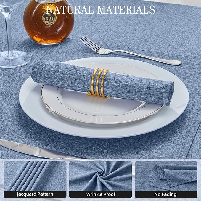 Cloth Napkin Set of 8 Square Washable Reusable Linen Fabric Polyester for Kitchen Dinner Dining Restaurants Wedding Party Banquet Table(Denim Blue/17x17 Inch)