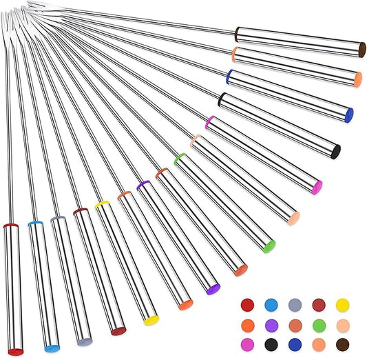 15pcs 9.6 Inch Fondue Sticks Stainless Steel Barbecue Fruit Dessert Forks with Heat Resistant Handle for Roast Meat Chocolate Dessert Cheese Marshmallows