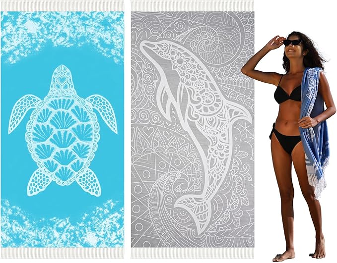 2 Pack Turkish Beach Towel Quick Dry Absorbent Cotton Lightweight Thin Bathroom Bath Pool Swim Towels Extra Large Oversized Sand Free Beach Accessories Essentials Stuff Cloud Adults Gift