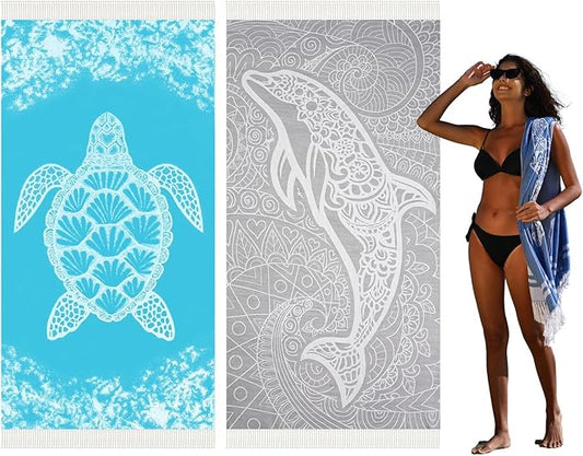 2 Pack Turkish Beach Towel Quick Dry Absorbent Cotton Lightweight Thin Bathroom Bath Pool Swim Towels Extra Large Oversized Sand Free Beach Accessories Essentials Stuff Cloud Adults Gift