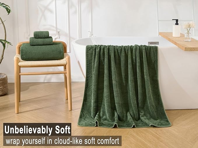Large Bath Towels Set 30x60 Inches Super Soft Absorbent Quick Dry Luxury Microfiber Shower Towels for Bathroom-Olive Green,Pack of 3