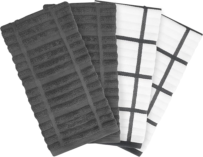 All-Clad Solid & Coordinate Kitchen Towels: Highly Absorbent, Super Soft Long Lasting 100% Cotton, 17" x 30" Tea Towels for Cleaning & Drying Dishes, Pans, Glassware, Countertops, 4-Pack, Pewter