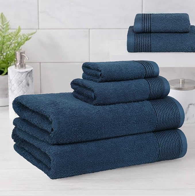 Belizzi Home 100% Cotton Ultra Soft 6 Pack Towel Set, Contains 2 Bath Towels 28x55 inchs, 2 Hand Towels 16x24 inchs & 2 Washcloths 12x12 inchs, Compact Lightweight & Highly Absorbant - Mineral Blue