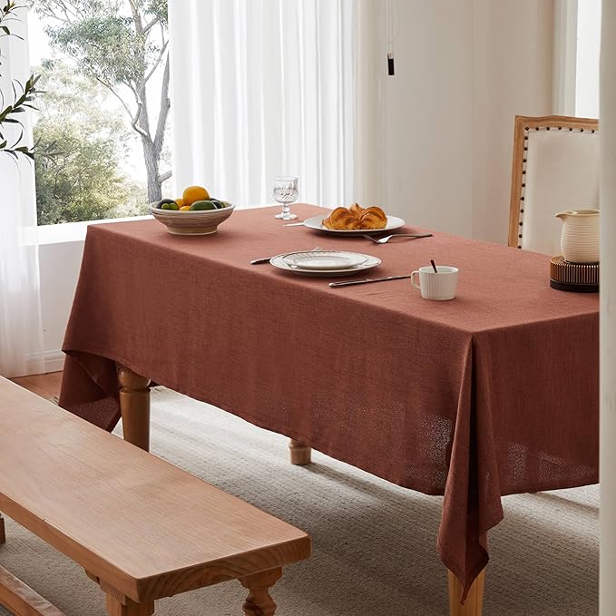 Linen Tablecloth for Square Table, 60x60 Inch Terracota, Farmhouse Style Rust Tablecloth, Water Resistant Burlap Tablecloths for Dining Table Farmhouse Kitchen