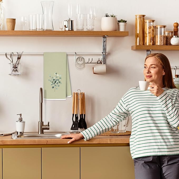 Sage Green Eucalyptus Bathroom Hand Towels, Farmhouse Cottagecore Green Leaves Botanical Decorative Hand Towels for Bathroom, 16x24 Inch