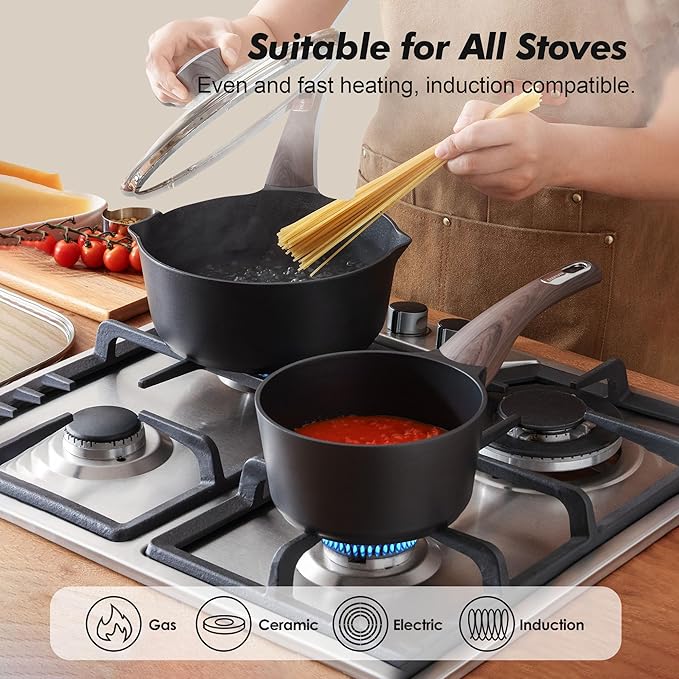 SENSARTE Nonstick Sauce Pan with Lid, 2.0 Quart Small Saucepan, Multipurpose Cooking Pot with Stay Cool Handle, Non toxic Kitchen Sauce Pot, Non stick Small Pot, Induction Comptable, PFOA Free