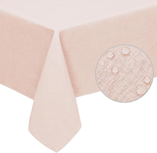 Easy-Going Faux Linen Waterproof Spill-Proof Tablecloth Stain Resistant Rectangle Table Cloth Wrinkle Free Decorative Fabric for Kitchen, Dining, Party, Weddings, Restaurants (60x84 in, Pink)