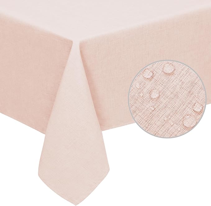 Easy-Going Faux Linen Waterproof Spill-Proof Tablecloth Stain Resistant Rectangle Table Cloth Wrinkle Free Decorative Fabric for Kitchen, Dining, Party, Weddings, Restaurants (52x70 in, Pink)