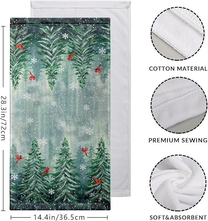 Winter Forest Hand Towels for Bathroom Pine Tree Cardinal Kitchen Towel Snowflakes Home Decor Dish Towels Farmhouse Soft Absorbent for Holiday Xmas Kitchen