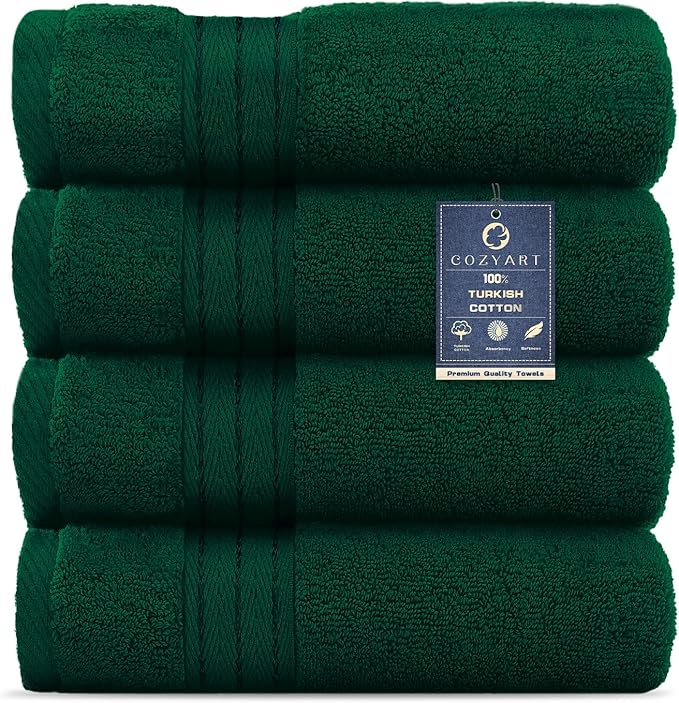 COZYART Dark Green Hand Towels for Bathroom 4 Pcs, 13x30 100% Cotton Guest Hands Towel Set Super Soft Absorbent Durable 650 GSM for Daily Use