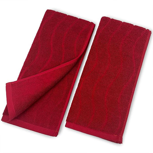 2-Piece Hand Towels for Bathroom in Red, Super Soft Decorative Christmas Hand Towel Set, Wavy Jacquard, Small Size 13x29 Inches