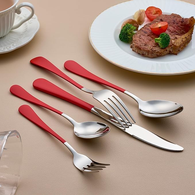 20-Piece Red Silverware Set for 4, 18/0 Stainless Steel Flatware Cutlery Utensils Set, Include Dinner Knives,Dinner Forks,Dinner Spoons,Salad Forks,Teaspoons,Dishwasher Safe