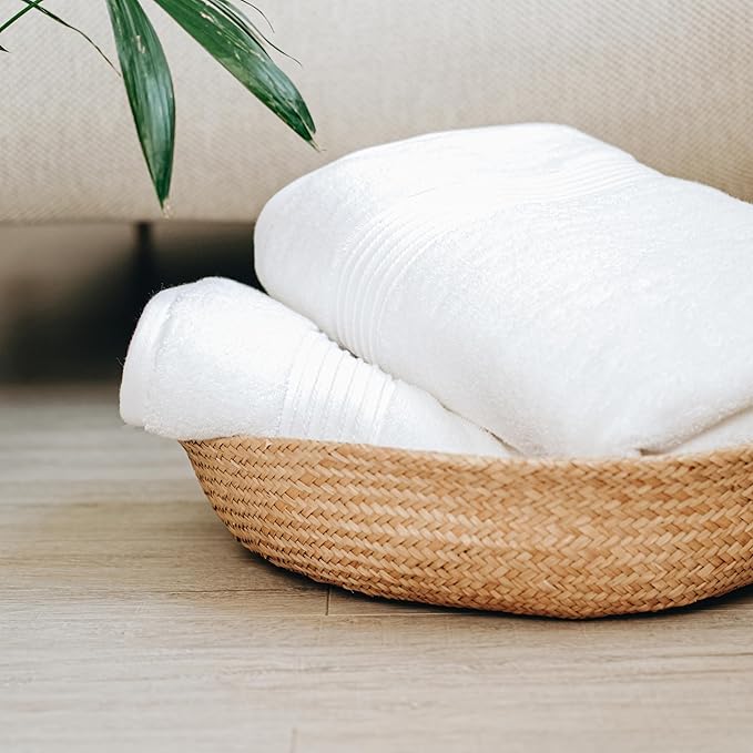 Milara Turkish Super-Plush Bath Towels Set 2-Piece | Premium Cotton Bath Towel Set Absorbent, Durable with Hanging Loops | White Color Turkish Bath Towels, (27 x 54 Inches)