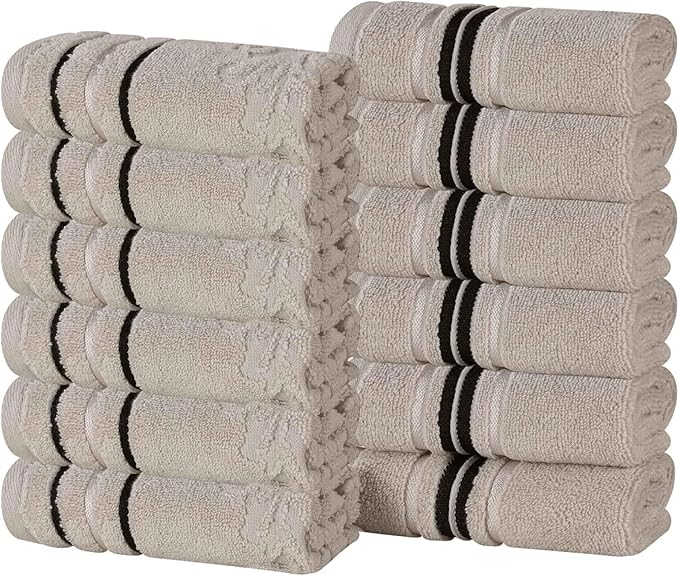 Superior Cotton Face Towel/Washcloth Set, Small Facial Towels, Spa, Hotel, Guest, Home, Bathroom Basics, Plush Soft Absorbent, Luxury Quick Drying, Zero Twist, Assorted Floral Set of 12, Stone