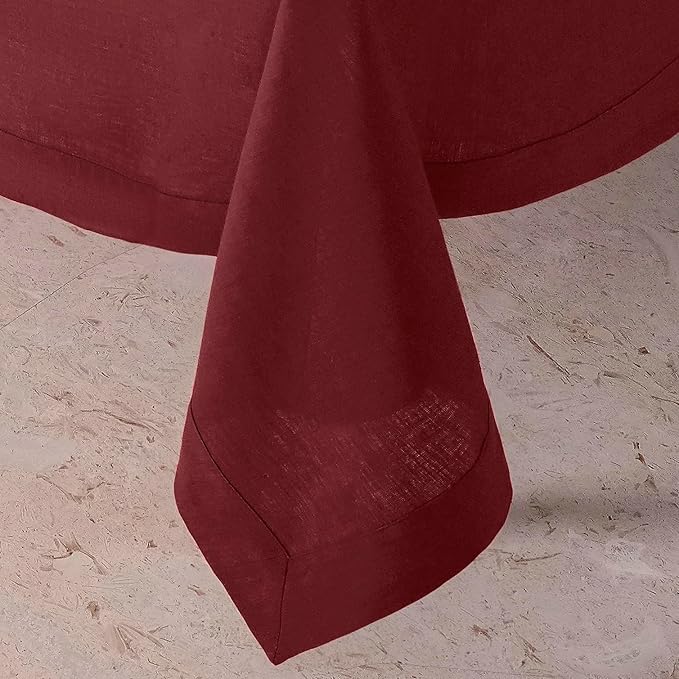 D'Moksha Homes Linen Tablecloth for Rectangle Tables 60 x 132 Inch - 100% Pure Linen Dark Red Table Cloth - Machine Washable Cloth Tablecloth for Winter, Holiday, New Year