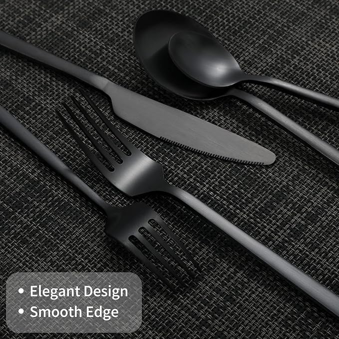 40-Piece Black Silverware Set, Rectangular Flatware Set for 8, Matte Stainless Steel Cutlery Set, Home Essentials and Kitchen Utensils Set, for Restaurant, Party And Wedding, Dishwasher Safe