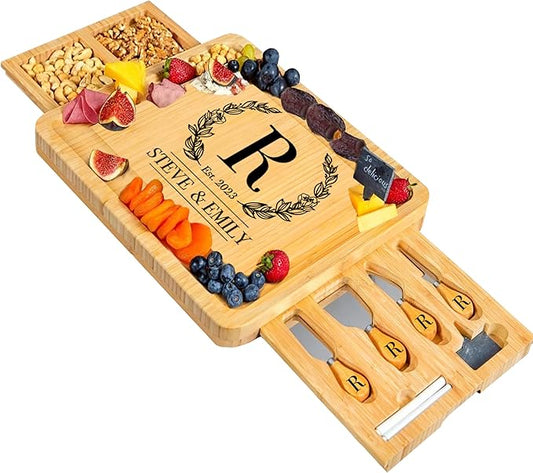 RoyalHouse Personalized Charcuterie Board, Custom Bamboo Engraved Cheese Board, Perfect for Bridal Showers, Weddings, and Special Occasions