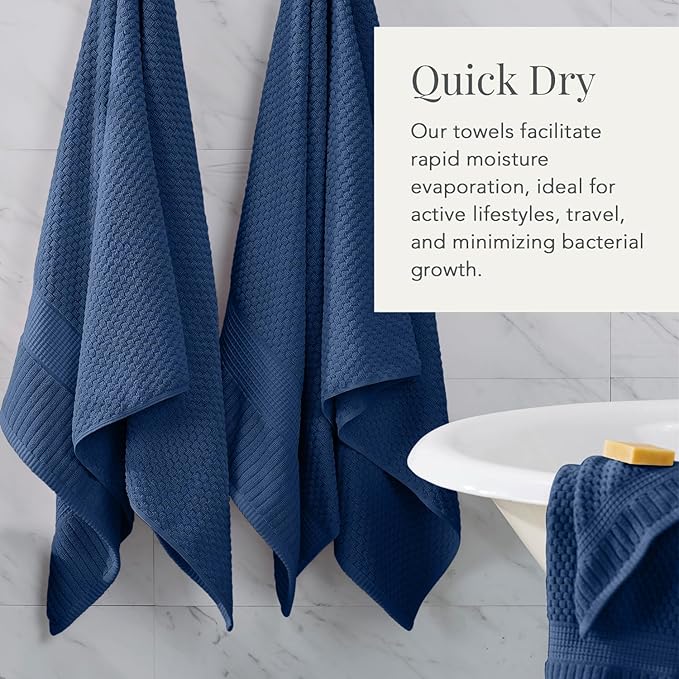 NY Loft 100% Cotton 2 Pack Bath Sheet Towel Set | Super Soft & Absorbent Quick-Dry Oversize Bath Towels |Textured and Durable Cotton | Navy Blue