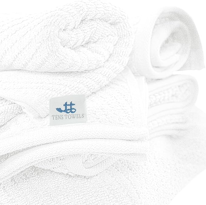 Tens Towels Pack of 6 Zero Twist Towels Set, 2 Bath, 2 Hand, 2 Waschloths, 100% Cotton, Light Weight, Extra Absorbent, Exceptional Softness, Perfect for Bathroom (White)