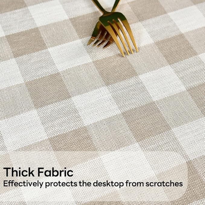 Gingham Tablecloth Rectangle Table Cloth Heavy Duty Cotton Checkered Table Cover for Spring Picnic Kitchen Dining(C-Beige, 52x52 inch)