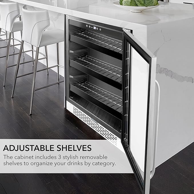 Whynter 180 BBR-148SB Built-in 182 Can Undercounter Beverage Refrigerator with Reversible Door, Digital Control and Lock, 5.1 Cubic Feet, Stainless Steel