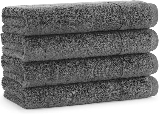Aston & Arden Aegean Terry Hand Towels - Set of 4 - Ringspun Turkish Cotton Thick and Soft Absorbent Luxury Hotel and Spa Bathroom Towel, 600 GSM, 18 x 32 in, Dark Grey
