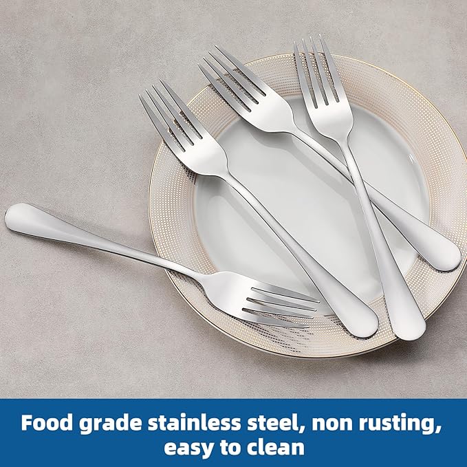 24-Piece Dinner Forks Set, Stainless Steel, 8 Inch, Silver, Polished, Dishwasher Safe