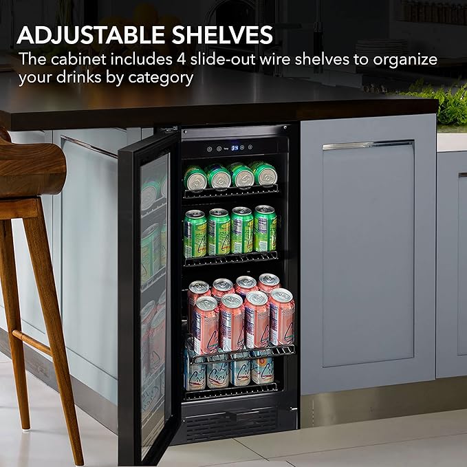 Whynter BBR-801BG Built Beverage Refrigerator and Cooler Mini Fridge with Glass Door with Lock, 3.0 Cubic Feet, Black, 100