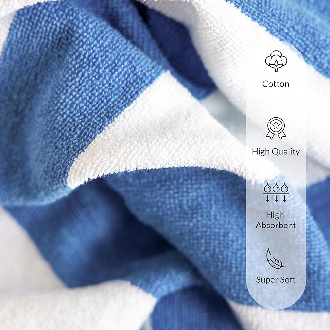 Salt Earth Cotton Striped Beach Cabana Towel, 6 Pack - 30"x60" Quick Dry Towels, Pool Essentials, Travel, Gym & Bathroom Towels, Oversized Beach Vacation Essentials (Multicolour)