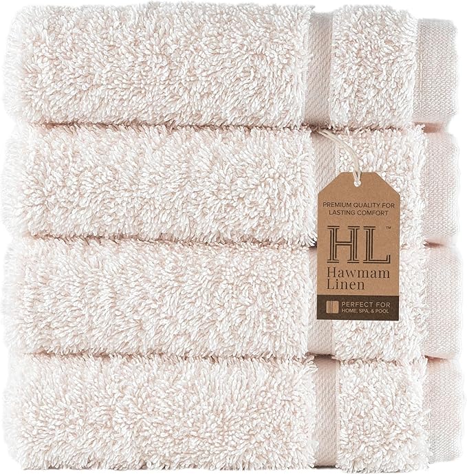Cream Washcloth Linen Set Premium Original Turkish Cotton, Hotel Quality for Maximum Softness & Absorbency Ivory Wash Clothes for Face, Hand, Kitchen & Cleaning (Sea Salt)