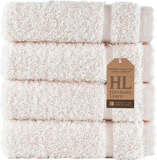 Cream Washcloth Linen Set Premium Original Turkish Cotton, Hotel Quality for Maximum Softness & Absorbency Ivory Wash Clothes for Face, Hand, Kitchen & Cleaning (Sea Salt)
