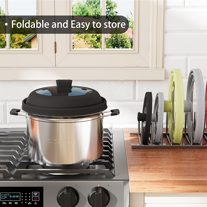 Microwave Splatter Cover, Collapsible Silicone Microwave Plate Cover with Glass for Food Splatter Guard Lid 11.8 inch Black