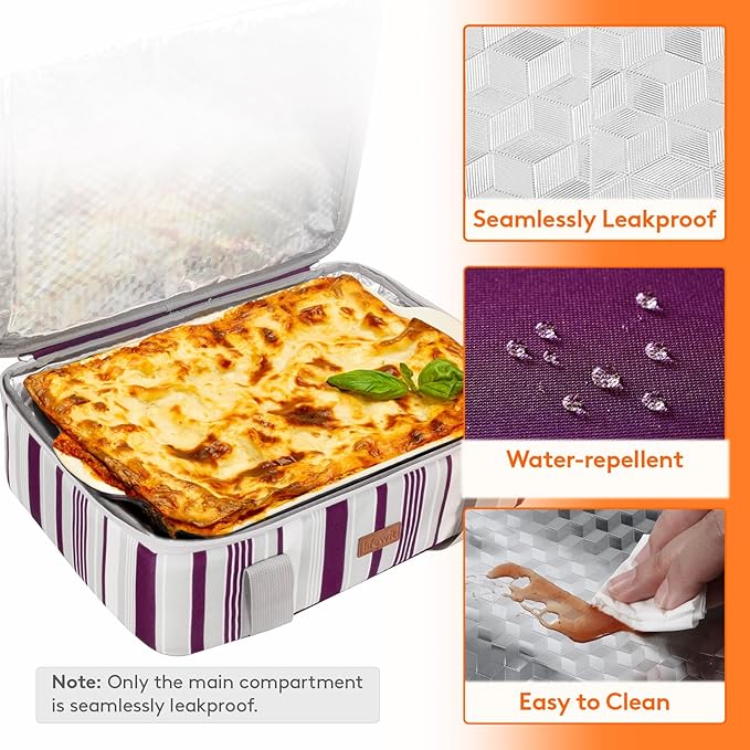 Lifewit Insulated Casserole Carrier for Hot or Cold Food, Casserole Dish with Lid and Carrying Case, Lasagna Holder for Potluck Parties/Picnic/Cookouts, Fits 9"x13" Baking Dish, Purple