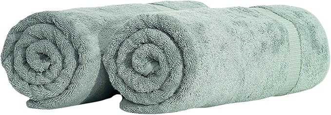 SALBAKOS 100% Turkish Cotton Extra Large Bath Sheet Set of 2 35x70 inch | Heirloom Quality | Hotel & Spa Collection | Soft, Absorbent Oversize Bath Towels | Made in Turkey (Green, 2 Bath Sheets)