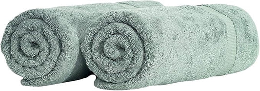 SALBAKOS 100% Turkish Cotton Extra Large Bath Sheet Set of 2 35x70 inch | Heirloom Quality | Hotel & Spa Collection | Soft, Absorbent Oversize Bath Towels | Made in Turkey (Green, 2 Bath Sheets)