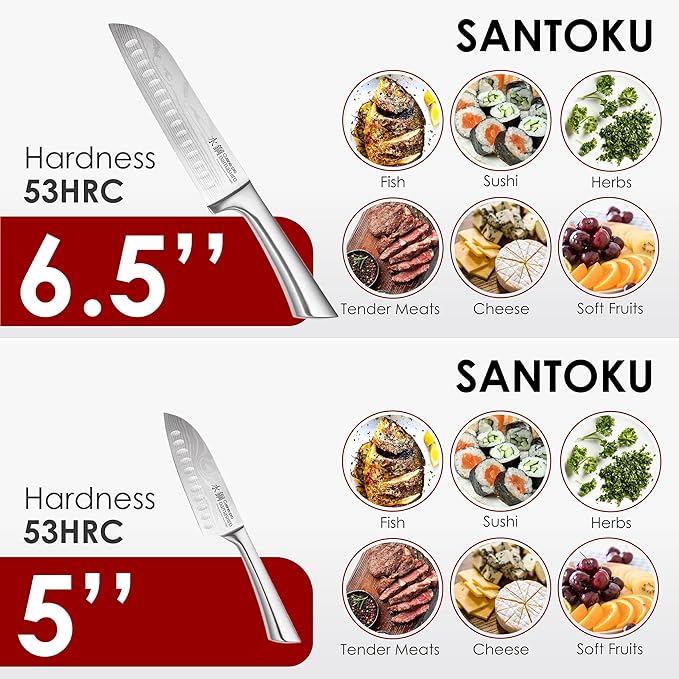 Cuisine::pro Damashiro Knife Block (Kumi, 7-Piece Chef Knife Set) - Japanese Steel Knife - Magnetic Knife Block- Damascus-Inspired Blade Kitchen Knives