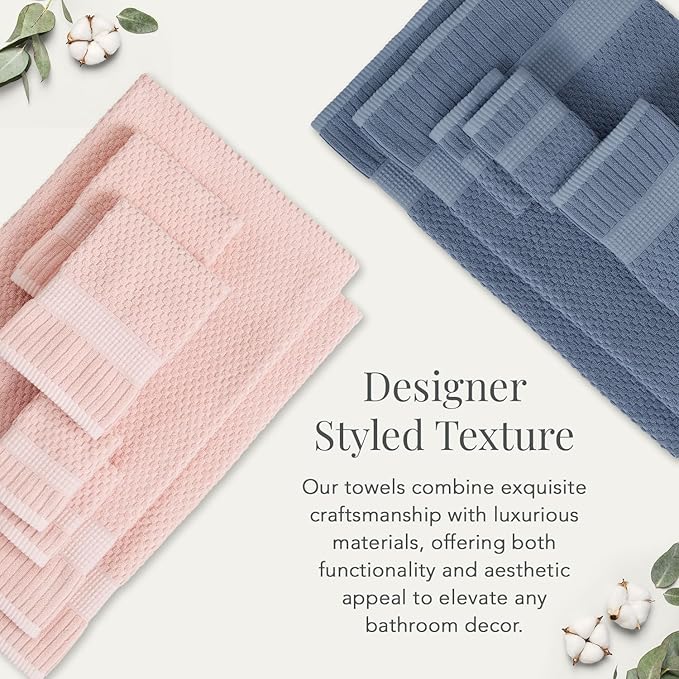 NY Loft 100% Cotton Bath Towel 4 Pack | Super Soft & Absorbent Quick-Dry Bath Towels 30" x 52" |Textured and Durable Cotton | Trinity Collection (4 Pack Bath Towel, Light Pink)