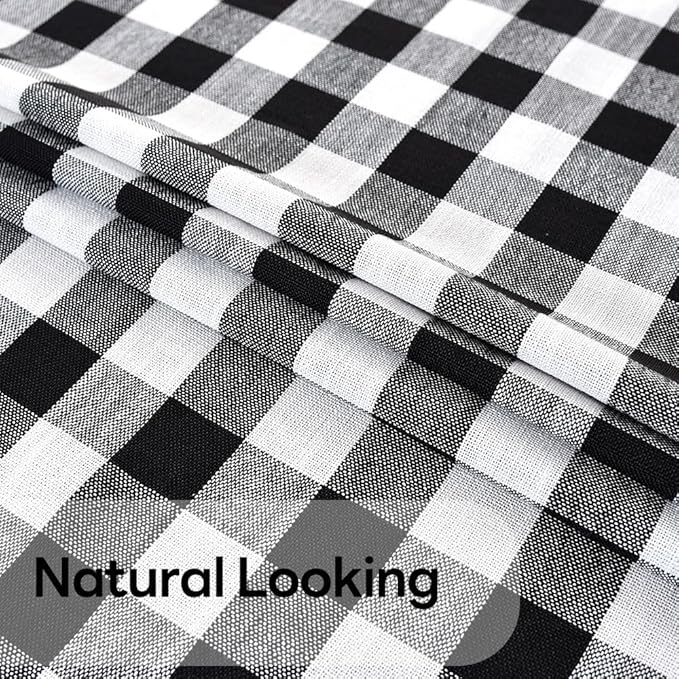 Gingham Tablecloth Rectangle Table Cloth Heavy Duty Cotton Checkered Table Cover for Spring Picnic Kitchen Dining(C-Black, 52x86 inch)